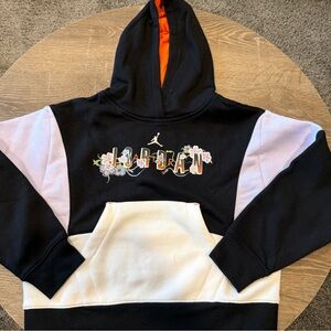 Girl’s Jordan Floral Logo Colorblock Hoodie - Black, White & Lavender